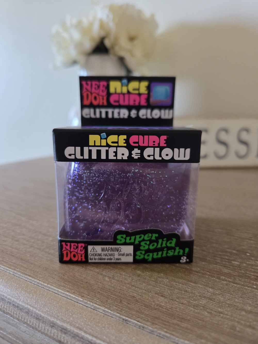 NeeDoh Nice Cube Glitter & Glow Squish - Purple
